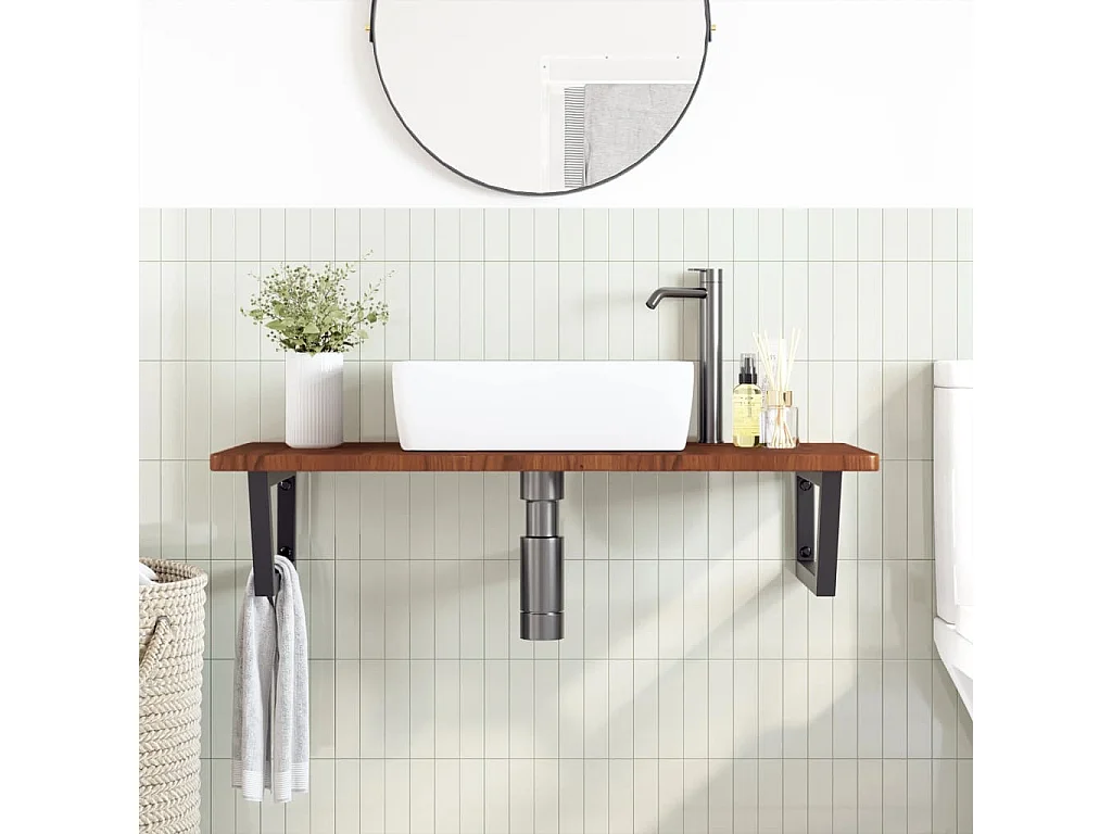 Meuble sous vasque murale acier et bois de chêne massif FR783621