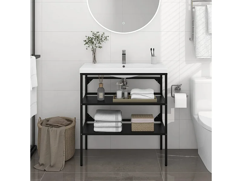 Cadre de lavabo pour salle de bain Noir 79x38x83 cm Fer FR694012