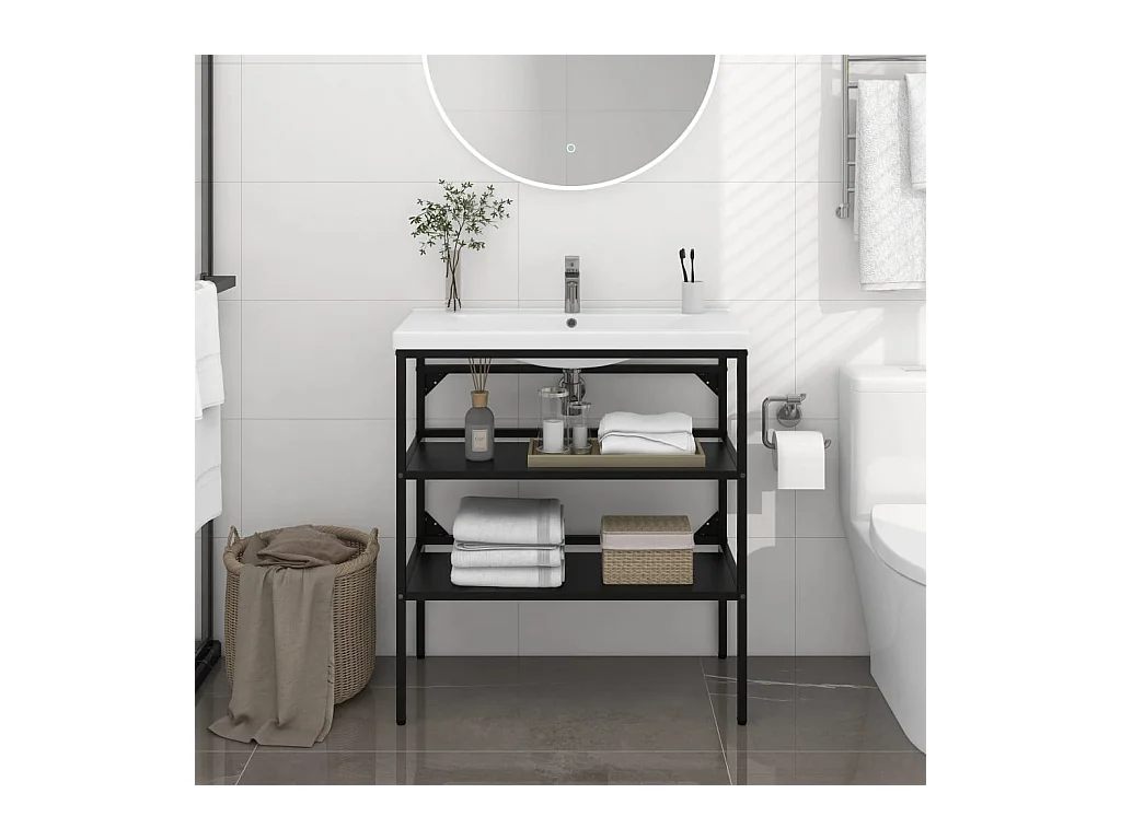 Cadre de lavabo pour salle de bain Noir 79x38x83 cm Fer FR694012