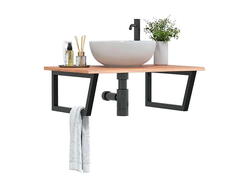 Meuble sous vasque murale acier et bois de chêne massif FR449677