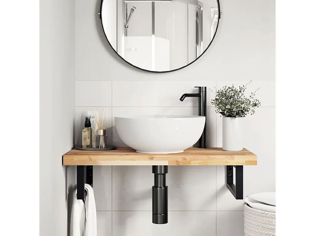 Meuble sous vasque murale acier et bois massif d'acacia FR277624