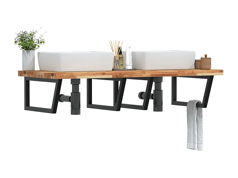 Meuble sous vasque murale acier et bois massif d'acacia FR842198