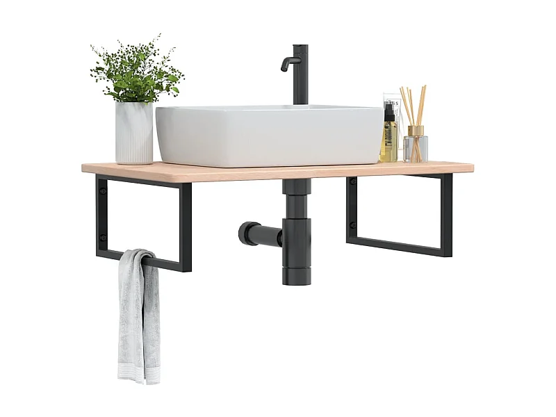 Prateleira de parede p/ lavatório aço/madeira carvalho maciça PT979768