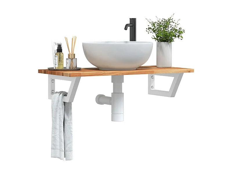 Meuble sous vasque murale acier et bois massif d'acacia FR743666