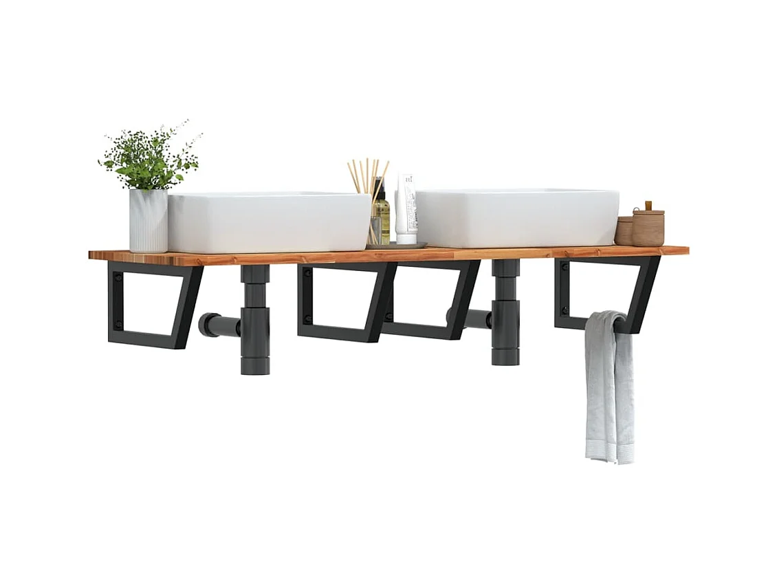 Meuble sous vasque murale acier et bois massif d'acacia FR692653