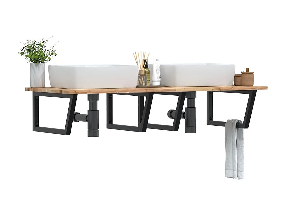 Meuble sous vasque murale acier et bois massif d'acacia FR129264