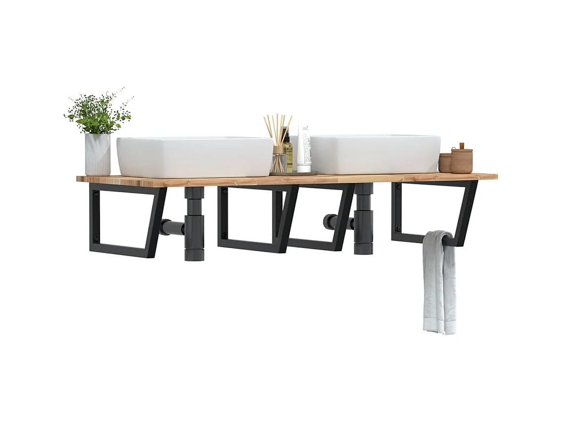 Meuble sous vasque murale acier et bois massif d'acacia FR129264