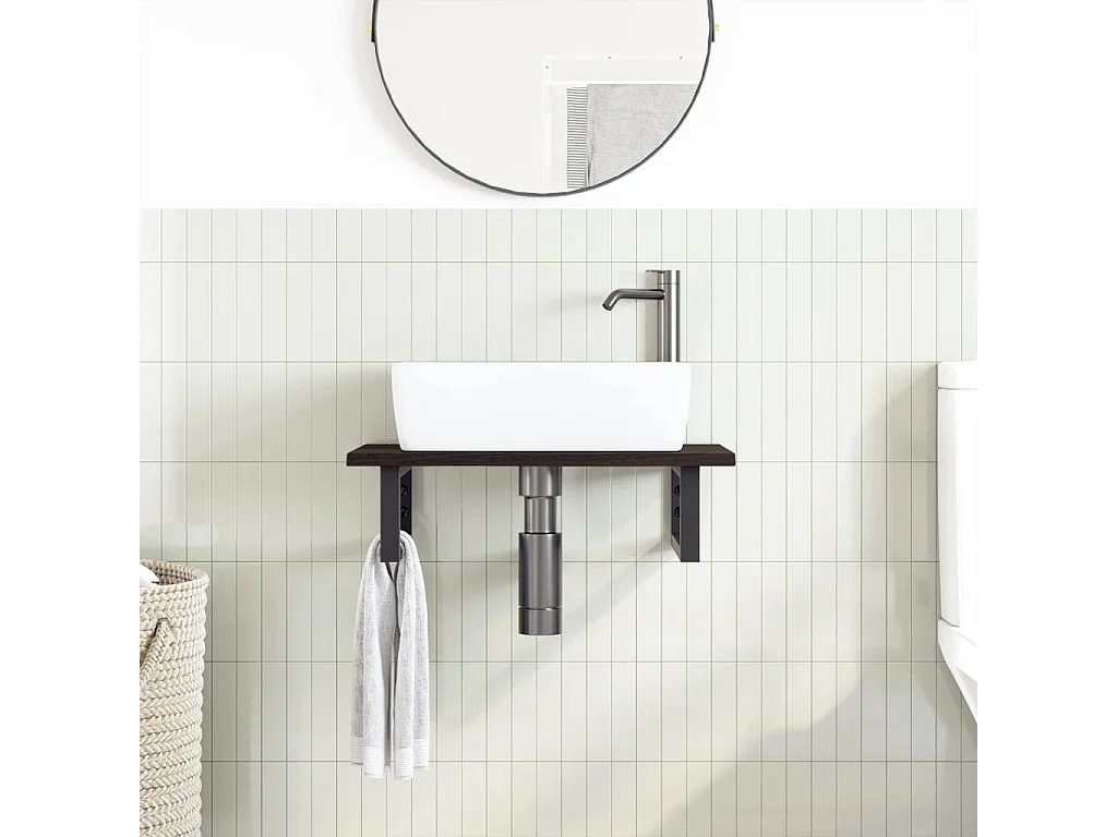 Meuble sous vasque murale acier et bois de chêne massif FR704893