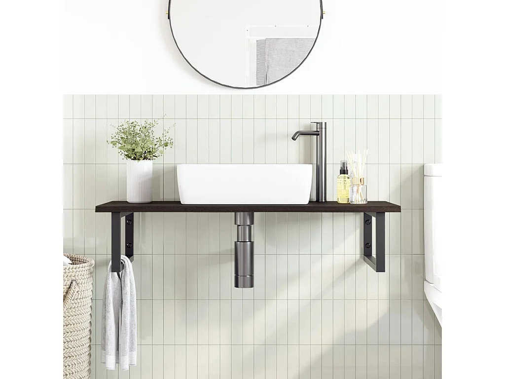 Meuble sous vasque murale acier et bois de chêne massif FR398939