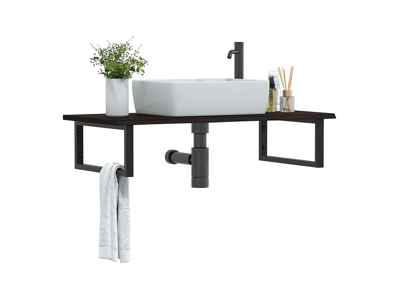 Badkamer wandschap staal en massief eikenhout BE918882