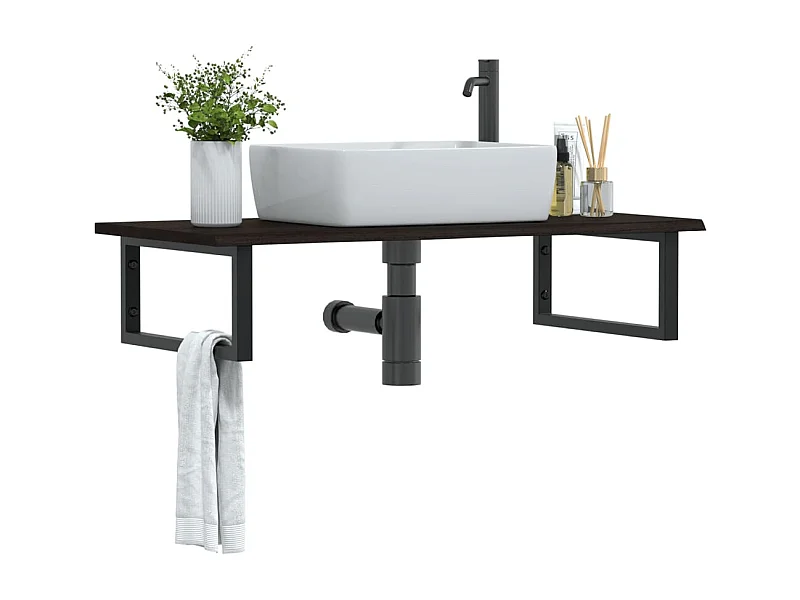 Meuble sous vasque murale acier et bois de chêne massif FR398939