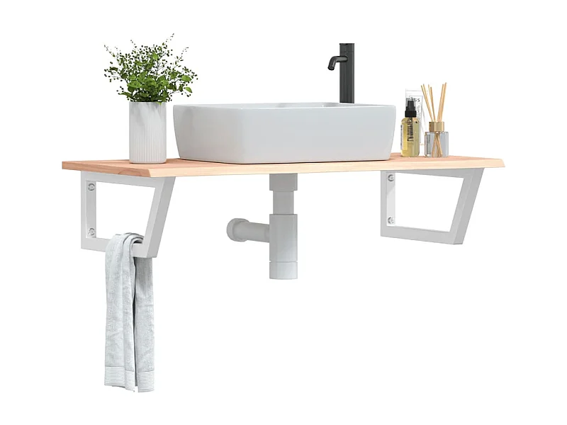 Meuble sous vasque murale acier et bois de chêne massif FR865184