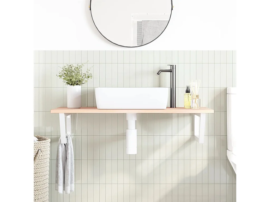 Meuble sous vasque murale acier et bois de chêne massif FR865184