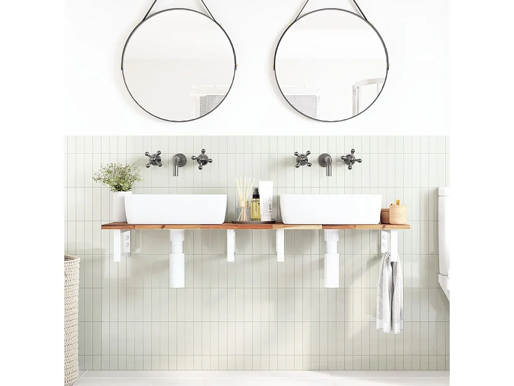 Meuble sous vasque murale acier et bois massif d'acacia FR729433