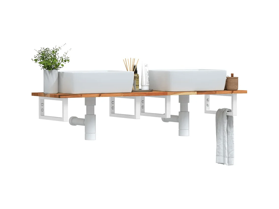 Meuble sous vasque murale acier et bois massif d'acacia FR729433