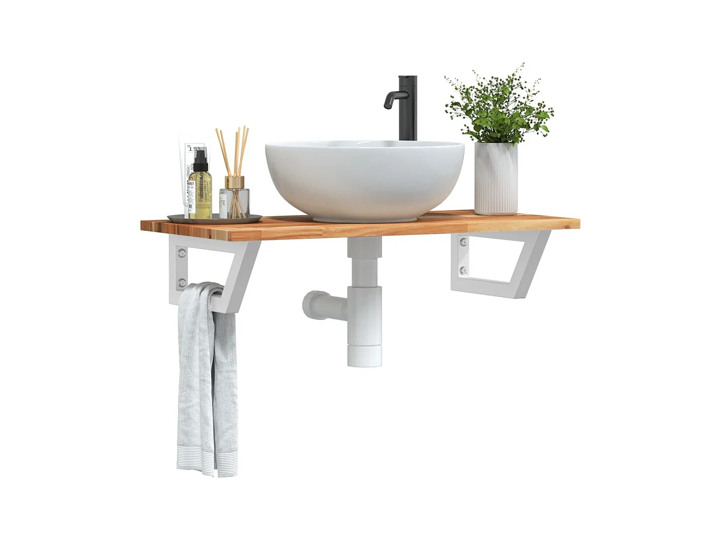 Badkamer wandschap staal en massief acaciahout BE572091