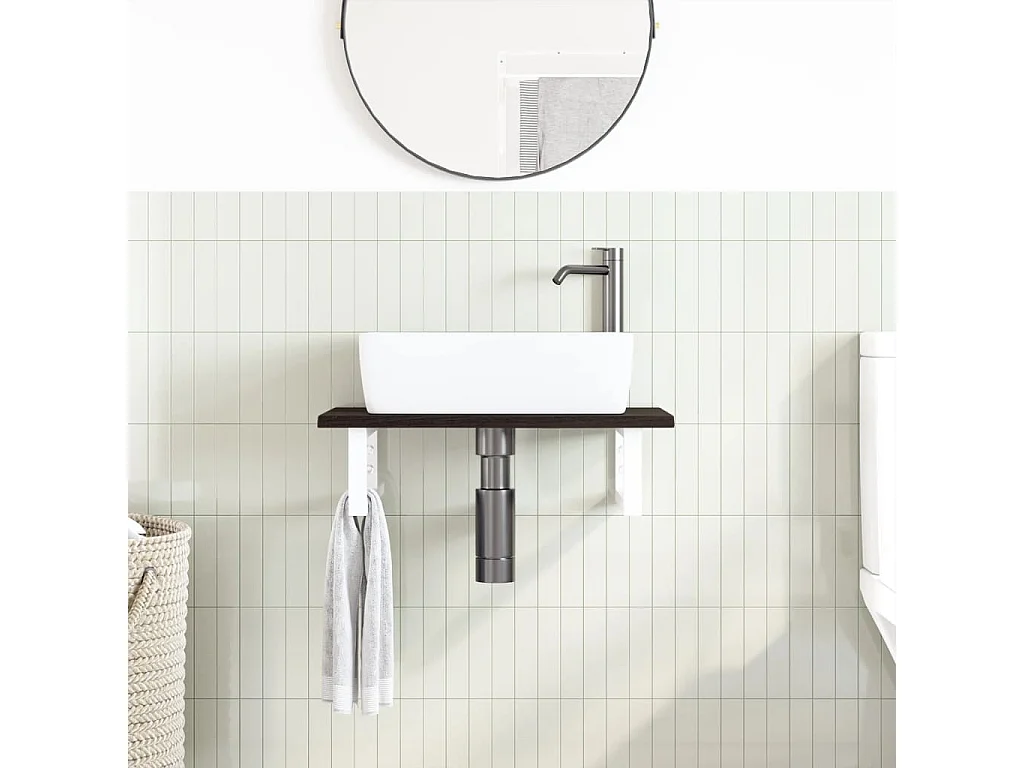 Estante de lavabo de pared de acero y madera maciza de roble ES577888