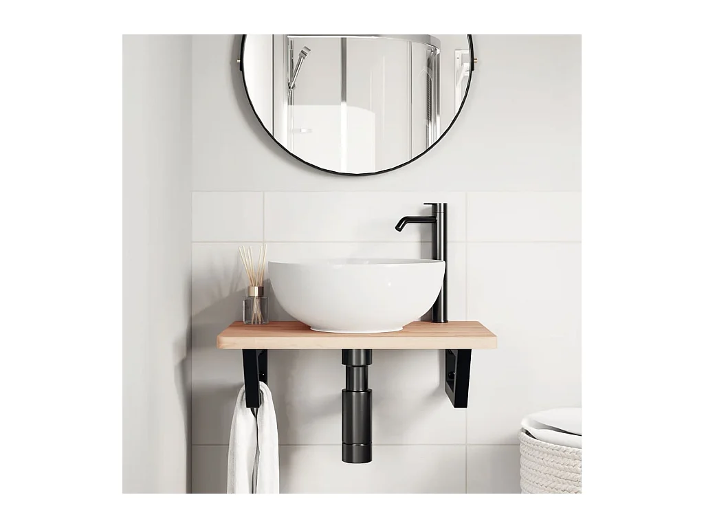 Meuble sous vasque murale acier et bois massif de hêtre FR877496