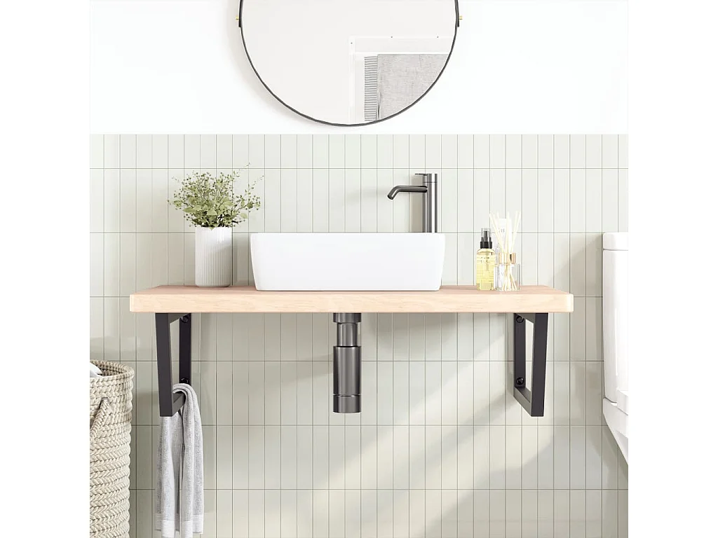 Meuble sous vasque murale acier et bois de chêne massif FR560916