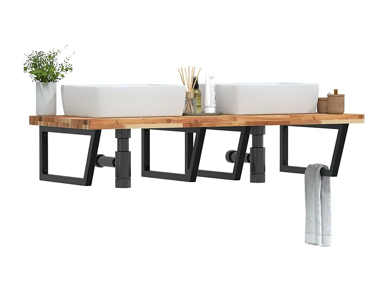 Meuble sous vasque murale acier et bois massif d'acacia FR498934