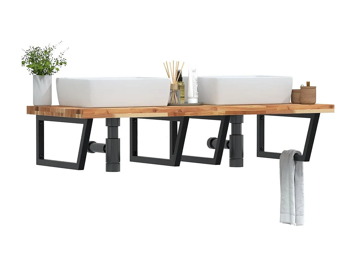 Meuble sous vasque murale acier et bois massif d'acacia FR498934