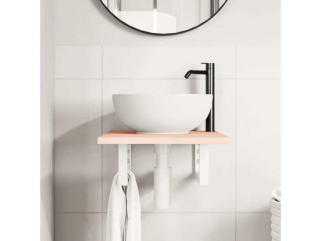 Meuble sous vasque murale acier et bois de chêne massif FR513039