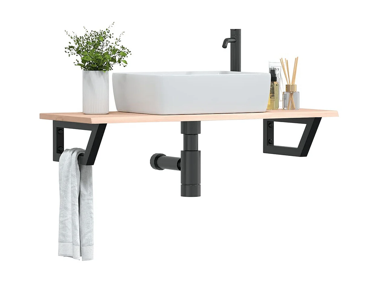 Meuble sous vasque murale acier et bois de chêne massif FR288661