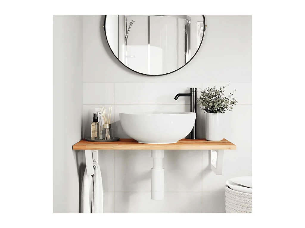 Meuble sous vasque murale acier et bois massif d'acacia FR383865