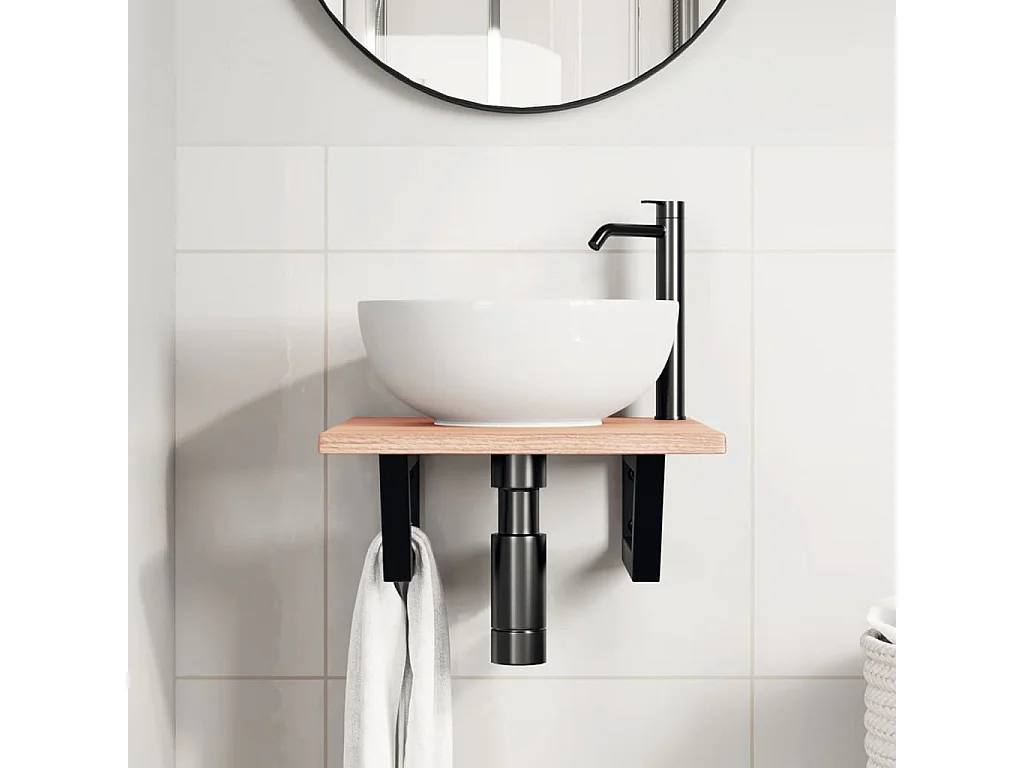 Badkamer wandschap staal en massief eikenhout BE684445