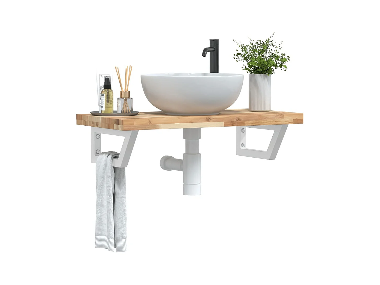 Estante de lavabo de pared acero y madera maciza de acacia ES244575