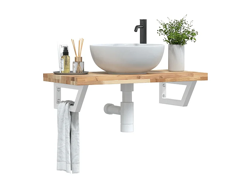 Meuble sous vasque murale acier et bois massif d'acacia FR228310