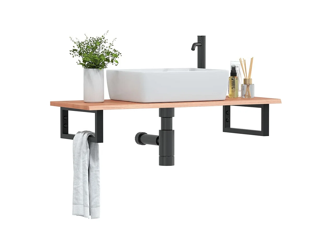 Meuble sous vasque murale acier et bois de chêne massif FR915356