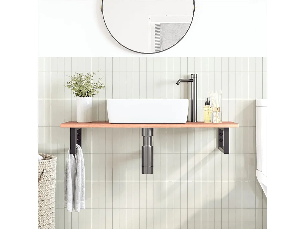 Meuble sous vasque murale acier et bois de chêne massif FR915356