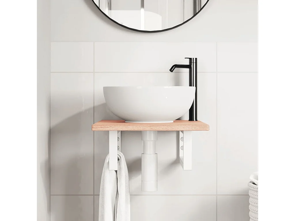 Meuble sous vasque murale acier et bois de chêne massif FR730604