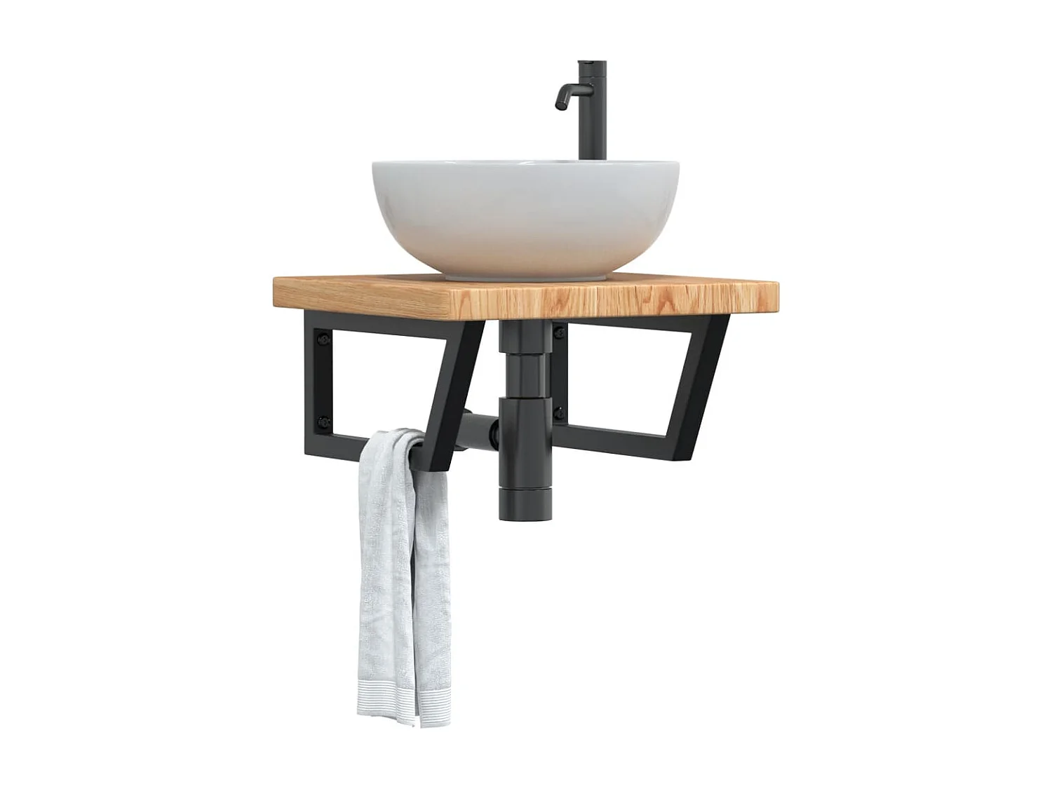 Estante de lavabo de pared de acero y madera maciza de roble ES161783