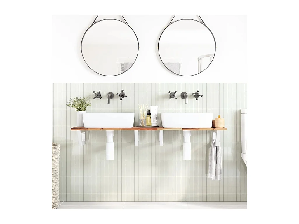 Meuble sous vasque murale acier et bois massif d'acacia FR706071