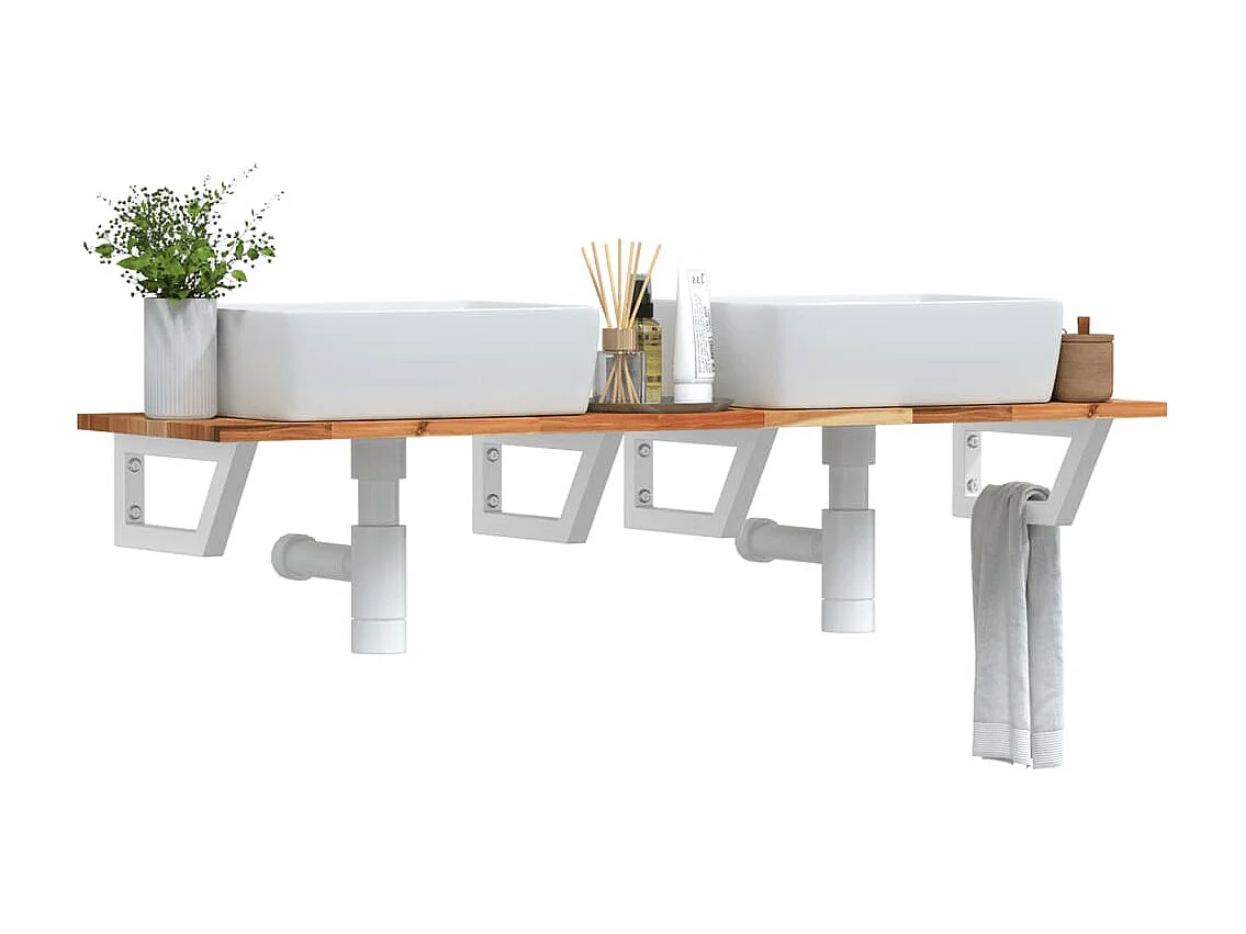 Meuble sous vasque murale acier et bois massif d'acacia FR706071