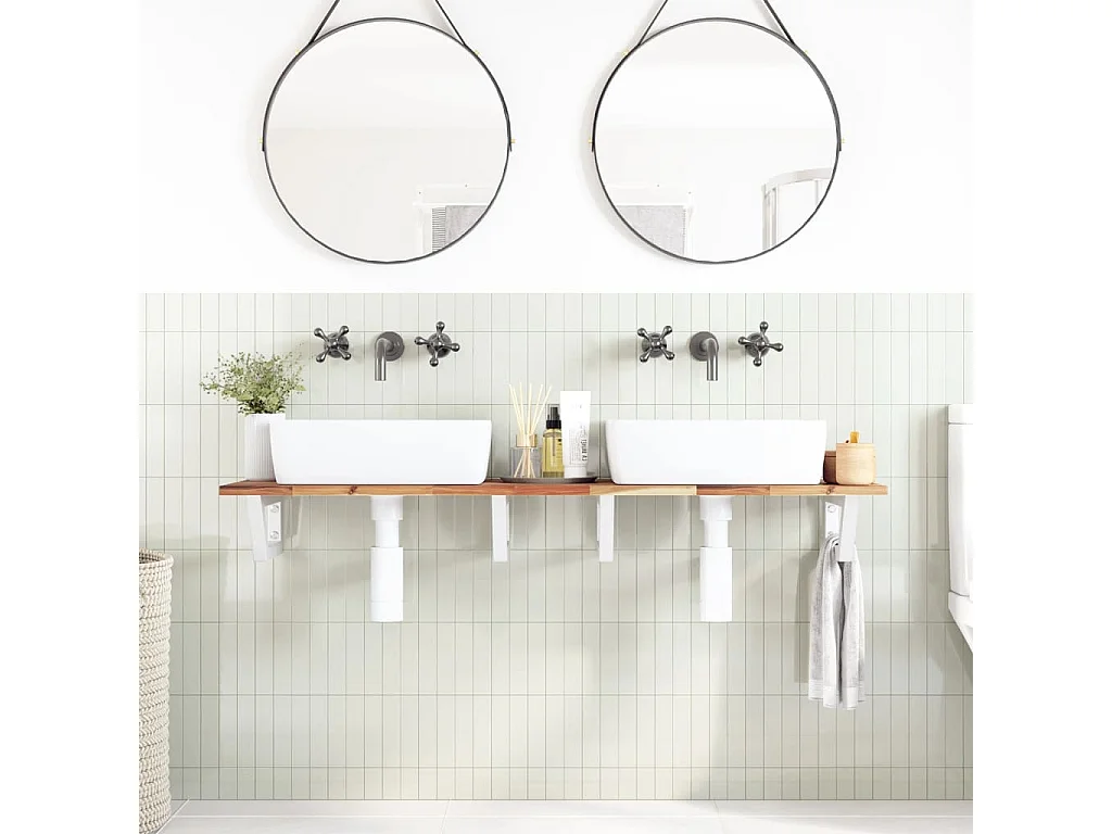 Meuble sous vasque murale acier et bois massif d'acacia FR706071