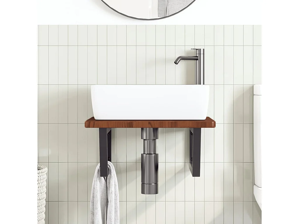 Meuble sous vasque murale acier et bois de chêne massif FR643627