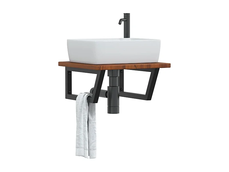 Meuble sous vasque murale acier et bois de chêne massif FR643627