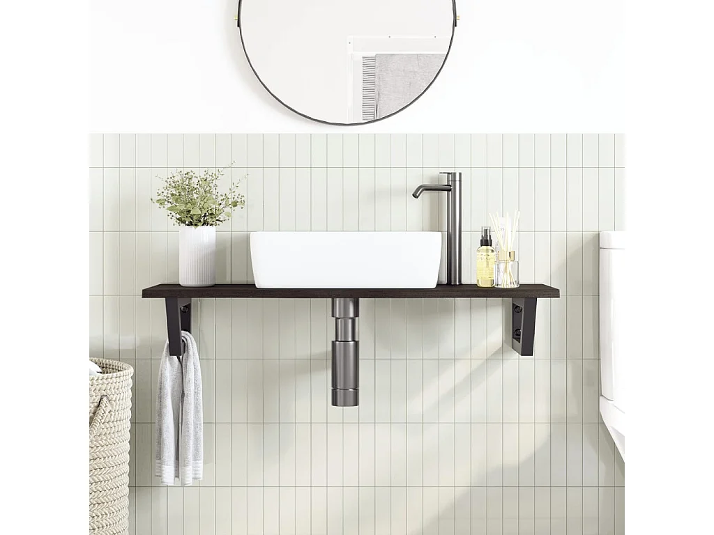 Meuble sous vasque murale acier et bois de chêne massif FR308542