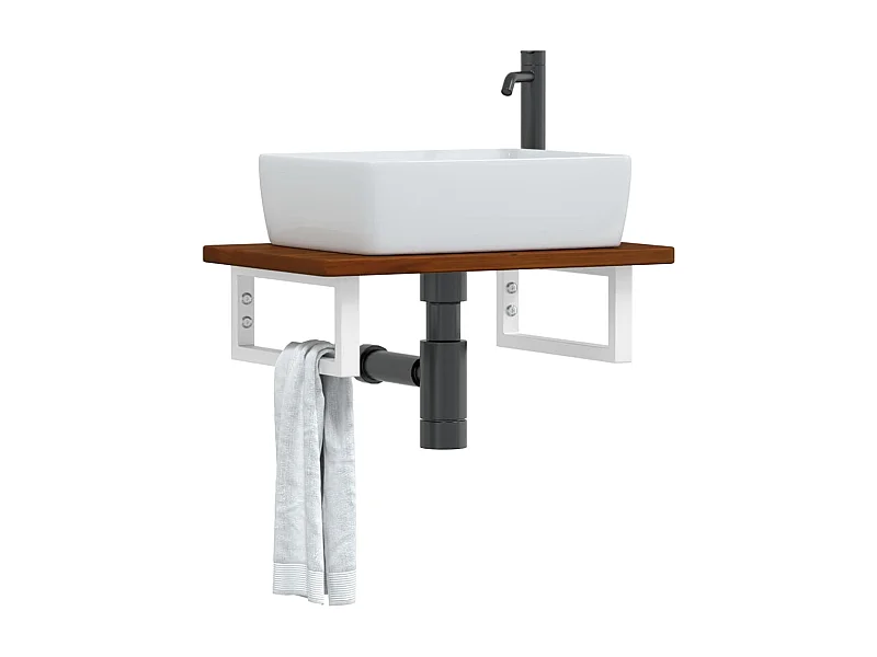 Estante de lavabo de pared de acero y madera maciza de roble ES965396