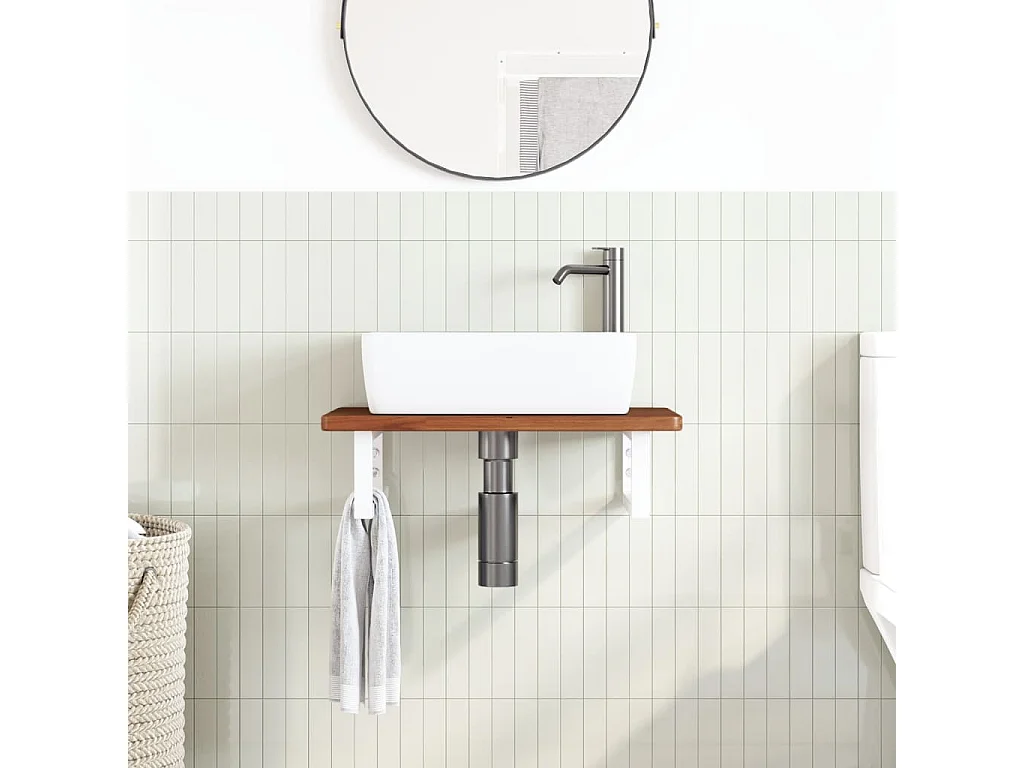 Meuble sous vasque murale acier et bois de chêne massif FR256540