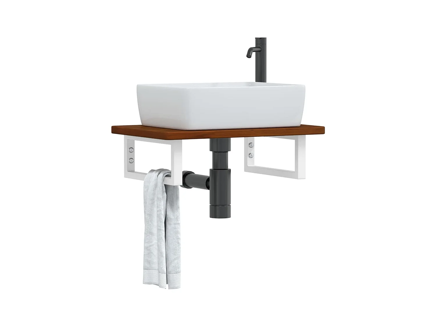 Estante de lavabo de pared de acero y madera maciza de roble ES965396