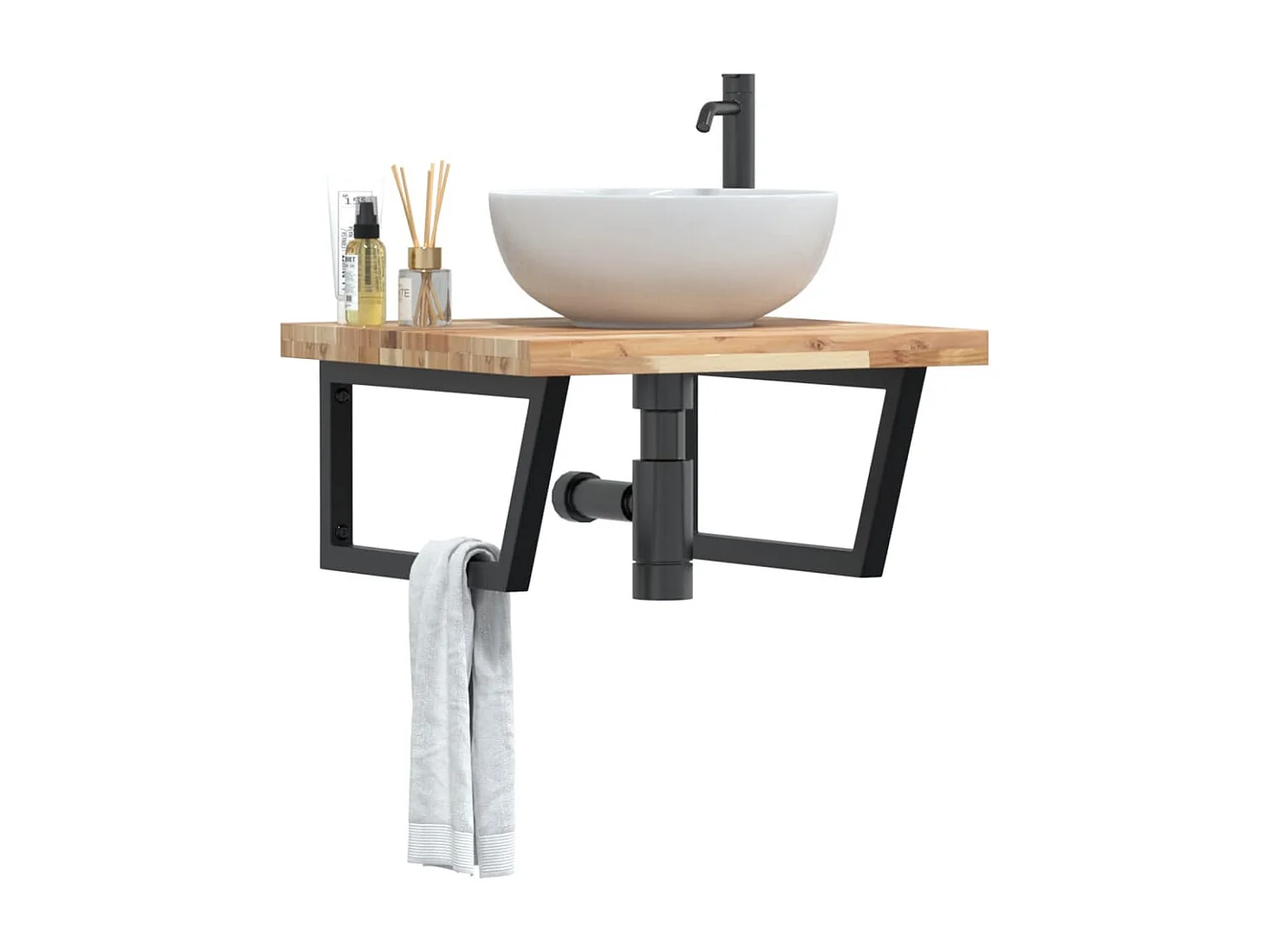 Meuble sous vasque murale acier et bois massif d'acacia FR565512