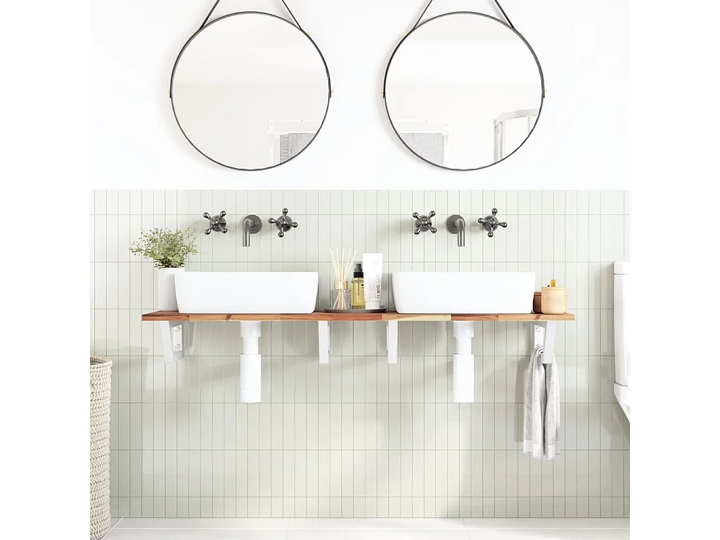 Meuble sous vasque murale acier et bois massif d'acacia FR363750