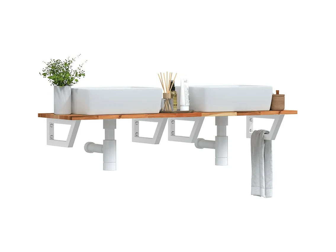 Meuble sous vasque murale acier et bois massif d'acacia FR363750