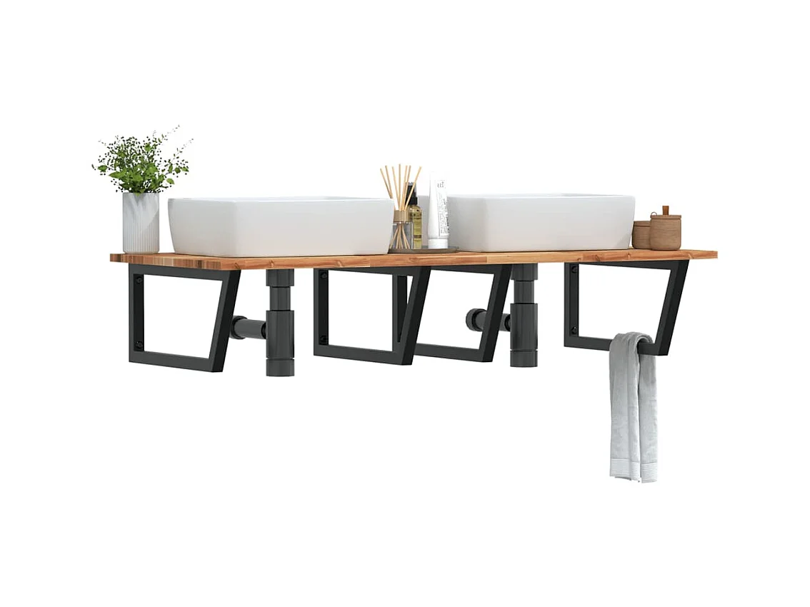 Meuble sous vasque murale acier et bois massif d'acacia FR742753