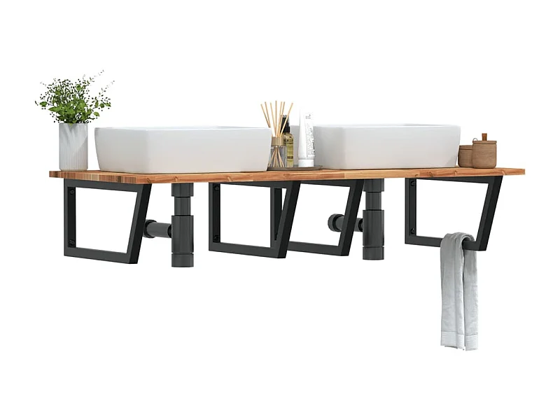 Meuble sous vasque murale acier et bois massif d'acacia FR742753