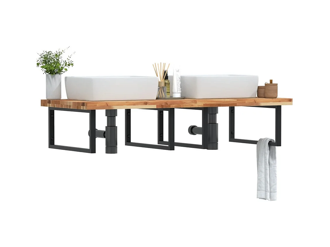 Meuble sous vasque murale acier et bois massif d'acacia FR360726